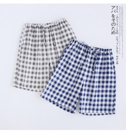 Couple pajamas summer cotton gauze shorts Japanese style simple elastic waist casual large size lattice men & women home pant...