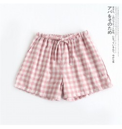 Couple pajamas summer cotton gauze shorts Japanese style simple elastic waist casual large size lattice men & women home pant...