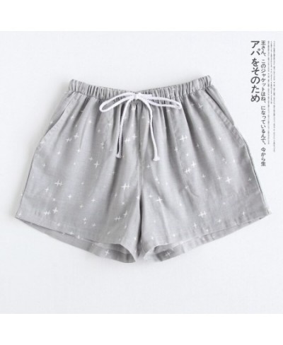 Couple pajamas summer cotton gauze shorts Japanese style simple elastic waist casual large size lattice men & women home pant...