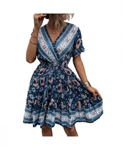 Summer Sexy European And American Dress V-neck Printed Casual Bohemian Beach Skirt Large Skirt Short Skirt $37.31 - Skirts