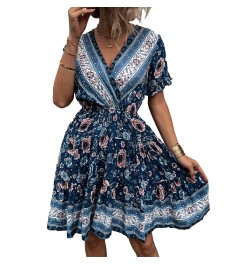 Summer Sexy European And American Dress V-neck Printed Casual Bohemian Beach Skirt Large Skirt Short Skirt $37.31 - Skirts