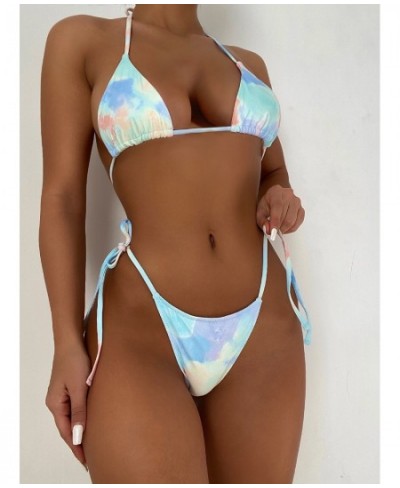 Tie Dye Micro Triangle Halter Tie Side Bikini Swimsuit Women Two Piece Swimwear Sexy Bikini Set Summer Beach Bathing Suit $22...