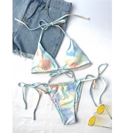 Tie Dye Micro Triangle Halter Tie Side Bikini Swimsuit Women Two Piece Swimwear Sexy Bikini Set Summer Beach Bathing Suit $22...