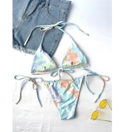 Tie Dye Micro Triangle Halter Tie Side Bikini Swimsuit Women Two Piece Swimwear Sexy Bikini Set Summer Beach Bathing Suit $22...