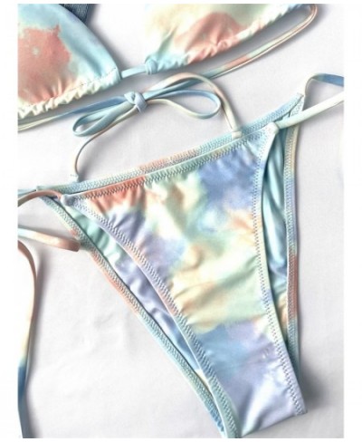 Tie Dye Micro Triangle Halter Tie Side Bikini Swimsuit Women Two Piece Swimwear Sexy Bikini Set Summer Beach Bathing Suit $22...