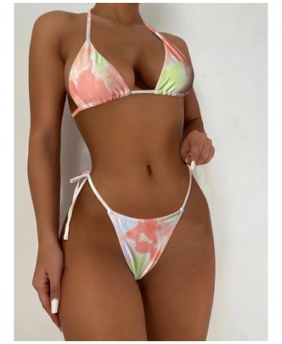 Tie Dye Micro Triangle Halter Tie Side Bikini Swimsuit Women Two Piece Swimwear Sexy Bikini Set Summer Beach Bathing Suit $22...