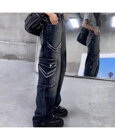 Cargo Pants Women Jeans Street Vintage Distressed Washed High Waisted Jeans Woman Casual Multi Pocket Baggy Jeans Women $53.3...