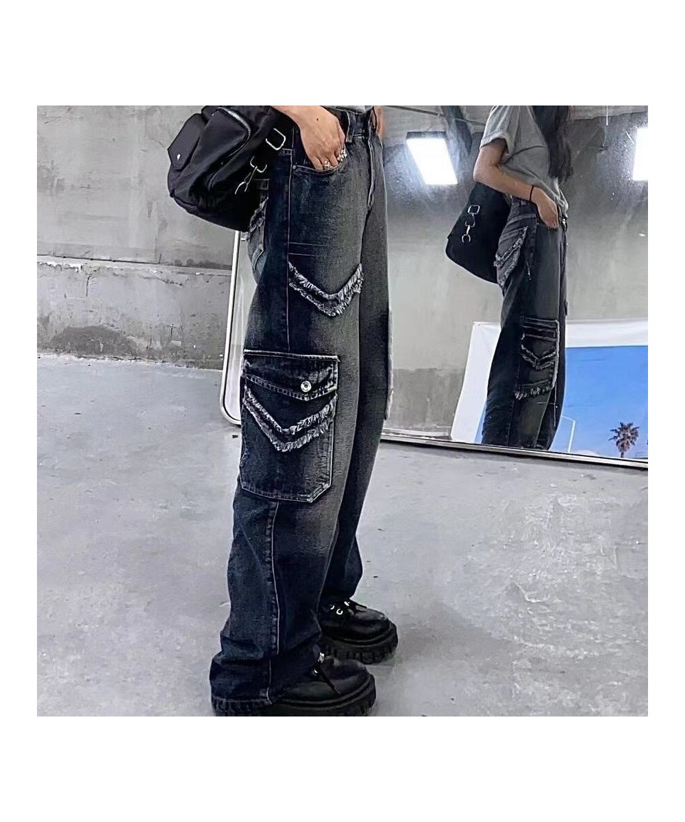 Cargo Pants Women Jeans Street Vintage Distressed Washed High Waisted Jeans Woman Casual Multi Pocket Baggy Jeans Women $53.3...