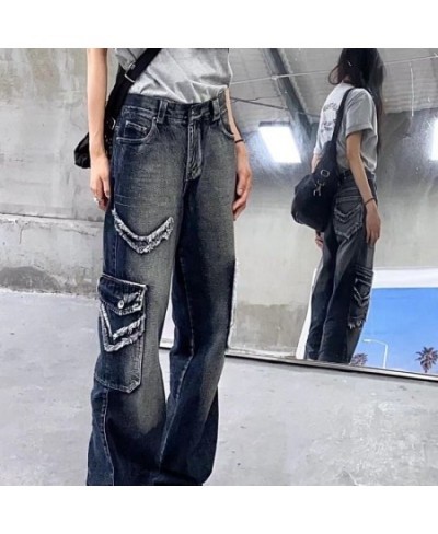 Cargo Pants Women Jeans Street Vintage Distressed Washed High Waisted Jeans Woman Casual Multi Pocket Baggy Jeans Women $53.3...