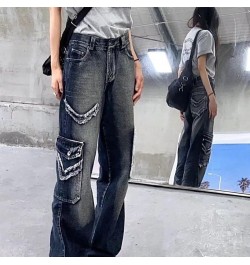 Cargo Pants Women Jeans Street Vintage Distressed Washed High Waisted Jeans Woman Casual Multi Pocket Baggy Jeans Women $53.3...