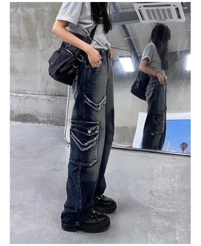 Cargo Pants Women Jeans Street Vintage Distressed Washed High Waisted Jeans Woman Casual Multi Pocket Baggy Jeans Women $53.3...