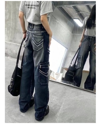 Cargo Pants Women Jeans Street Vintage Distressed Washed High Waisted Jeans Woman Casual Multi Pocket Baggy Jeans Women $53.3...