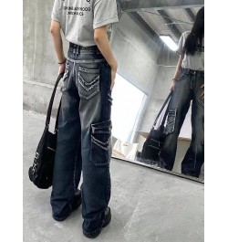 Cargo Pants Women Jeans Street Vintage Distressed Washed High Waisted Jeans Woman Casual Multi Pocket Baggy Jeans Women $53.3...