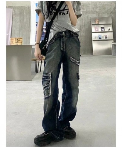 Cargo Pants Women Jeans Street Vintage Distressed Washed High Waisted Jeans Woman Casual Multi Pocket Baggy Jeans Women $53.3...