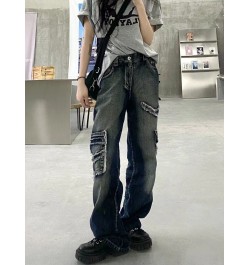 Cargo Pants Women Jeans Street Vintage Distressed Washed High Waisted Jeans Woman Casual Multi Pocket Baggy Jeans Women $53.3...