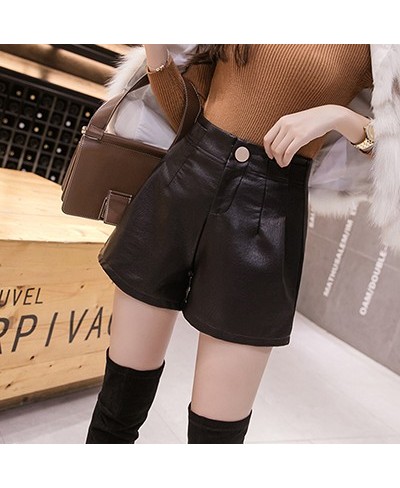 Korean Fashion Wide Leg Leather Shorts Women 2022 Autumn Winter Solid Pu Leather Casual High Waist Slim Woman Shorts $43.42 -...