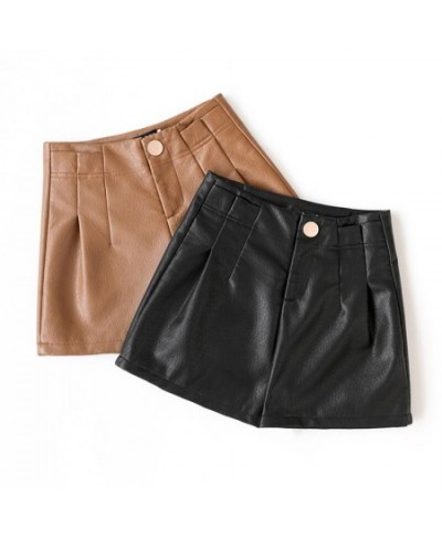 Korean Fashion Wide Leg Leather Shorts Women 2022 Autumn Winter Solid Pu Leather Casual High Waist Slim Woman Shorts $43.42 -...