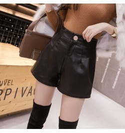 Korean Fashion Wide Leg Leather Shorts Women 2022 Autumn Winter Solid Pu Leather Casual High Waist Slim Woman Shorts $43.42 -...