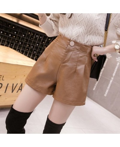 Korean Fashion Wide Leg Leather Shorts Women 2022 Autumn Winter Solid Pu Leather Casual High Waist Slim Woman Shorts $43.42 -...