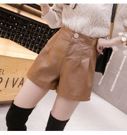 Korean Fashion Wide Leg Leather Shorts Women 2022 Autumn Winter Solid Pu Leather Casual High Waist Slim Woman Shorts $43.42 -...