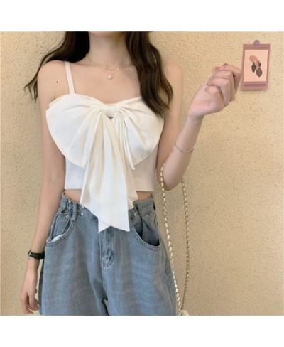 Summer Y2K Crop Top Women 2023 Slim Fit Solid Strapless Sleeveless Bow Tie Backless Sling Top for Girls Cute Crop Tops Female...