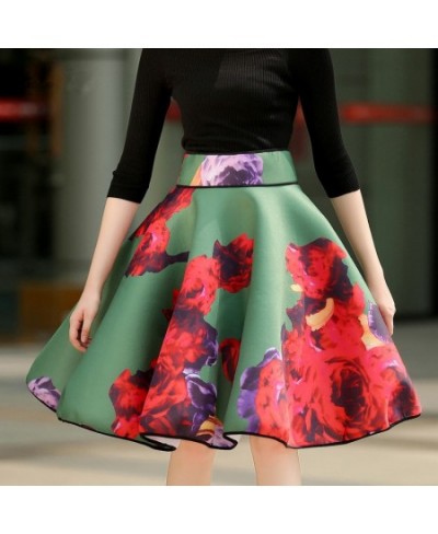 Spring Autumn Women High Waist Midi Skirt Korean Style Gorgeous Rose Flowers Print Ball Gown Skirt gothic clothes vintage y2k...