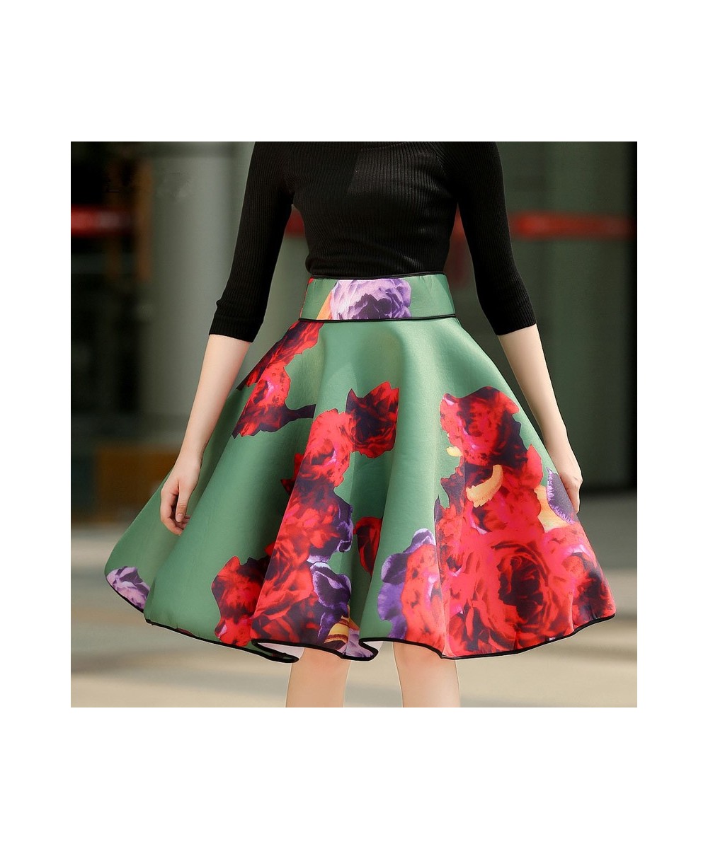 Spring Autumn Women High Waist Midi Skirt Korean Style Gorgeous Rose Flowers Print Ball Gown Skirt gothic clothes vintage y2k...