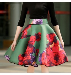 Spring Autumn Women High Waist Midi Skirt Korean Style Gorgeous Rose Flowers Print Ball Gown Skirt gothic clothes vintage y2k...