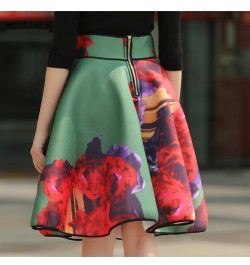 Spring Autumn Women High Waist Midi Skirt Korean Style Gorgeous Rose Flowers Print Ball Gown Skirt gothic clothes vintage y2k...