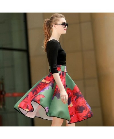 Spring Autumn Women High Waist Midi Skirt Korean Style Gorgeous Rose Flowers Print Ball Gown Skirt gothic clothes vintage y2k...