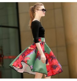 Spring Autumn Women High Waist Midi Skirt Korean Style Gorgeous Rose Flowers Print Ball Gown Skirt gothic clothes vintage y2k...