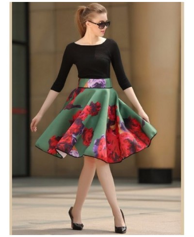 Spring Autumn Women High Waist Midi Skirt Korean Style Gorgeous Rose Flowers Print Ball Gown Skirt gothic clothes vintage y2k...