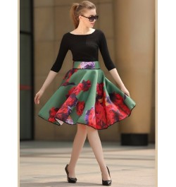 Spring Autumn Women High Waist Midi Skirt Korean Style Gorgeous Rose Flowers Print Ball Gown Skirt gothic clothes vintage y2k...