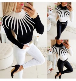 Fashion Bodycon Black White Women Pullover 2023 Autumn Winter Color Matching Knitting Female Turleneck Long Sleeve Sexy Sweat...