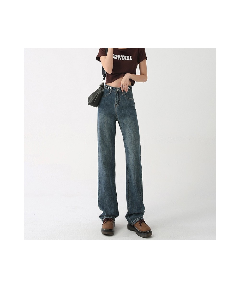 Women's jeans Retro Street Loose Solid Straight 2023 Trend American Casual Pants High Waist Mopping Wide Leg Trousers $44.52 ...