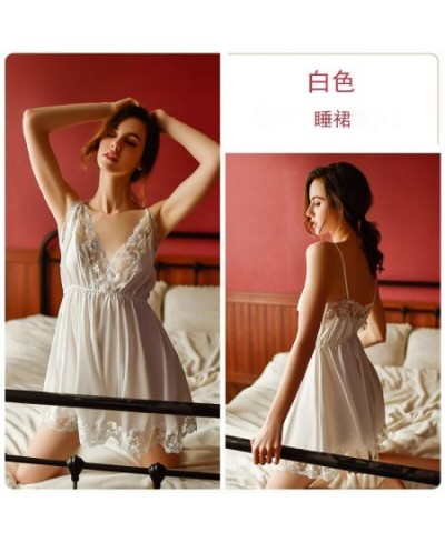 Women Lace Nightgowns Sleepwear Pyjamas Set Summer Night Dress Nightwear Sexy Lingerie Bathrobe Female Nightdress silk Satin ...