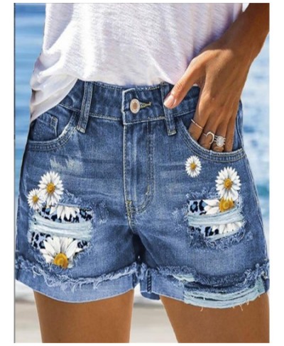 High Waised Womens Jeans Shorts Streetd Ripped Flower Printing Curling Female Sexy Denim Shorts Hole Skinny Streetwears Hb122...