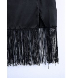 2023 Fashion Fringe Hem Satin Skirt Night Club Party Bodycon Side Slit Sexy Skirts Womens High Waist Black Pencil Midi Skirt ...