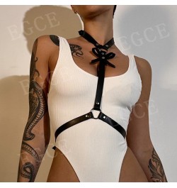 Leather Body Harness Sexy Woman Lingerie Fetish Goth Corset Chest Bondage Neck Belt with Bow Bdsm Lingerie Gothic Clothes $18...