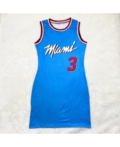 Women College Fashion Leisure Basketball T-shirt Dress Summer Printed Letter Sleeveless O-neck Slim Dress $33.02 - Dresses