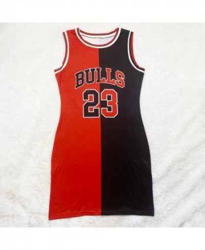 Women College Fashion Leisure Basketball T-shirt Dress Summer Printed Letter Sleeveless O-neck Slim Dress $33.02 - Dresses