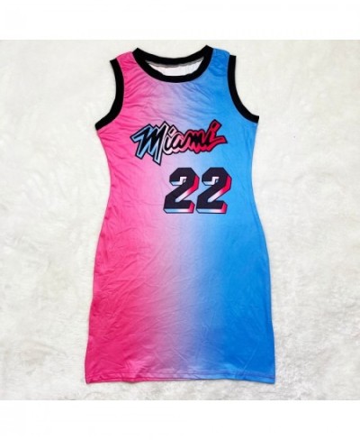 Women College Fashion Leisure Basketball T-shirt Dress Summer Printed Letter Sleeveless O-neck Slim Dress $33.02 - Dresses