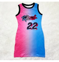 Women College Fashion Leisure Basketball T-shirt Dress Summer Printed Letter Sleeveless O-neck Slim Dress $33.02 - Dresses