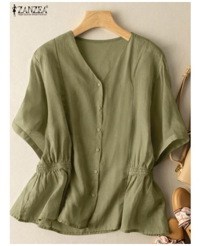 Kaftan Solid Shirts Women Summer Blouses 2023 Casual Short Sleeve Blusas Female High Waist Tunic Oversized Chemise $37.32 - W...