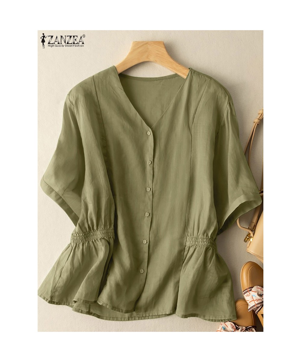 Kaftan Solid Shirts Women Summer Blouses 2023 Casual Short Sleeve Blusas Female High Waist Tunic Oversized Chemise $37.32 - W...