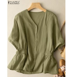 Kaftan Solid Shirts Women Summer Blouses 2023 Casual Short Sleeve Blusas Female High Waist Tunic Oversized Chemise $37.32 - W...