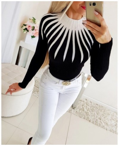 Fashion Bodycon Black White Women Pullover 2023 Autumn Winter Color Matching Knitting Female Turleneck Long Sleeve Sexy Sweat...