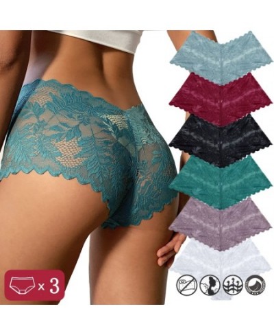 3PCS Women Sexy Lace Panties Floral Perspective Uderwear Solid Color Intimates Boyshort Female V-Waist Breathablle Soft $23.1...