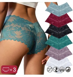 3PCS Women Sexy Lace Panties Floral Perspective Uderwear Solid Color Intimates Boyshort Female V-Waist Breathablle Soft $23.1...