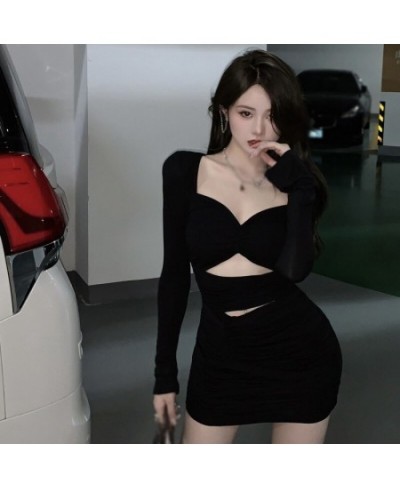 Y2k Women Sexy Bodycon Dress Long Sleeve Short Party Dress Office Lady Pure Color Elegant Vintage Mini Dress Korean 2022 Autu...